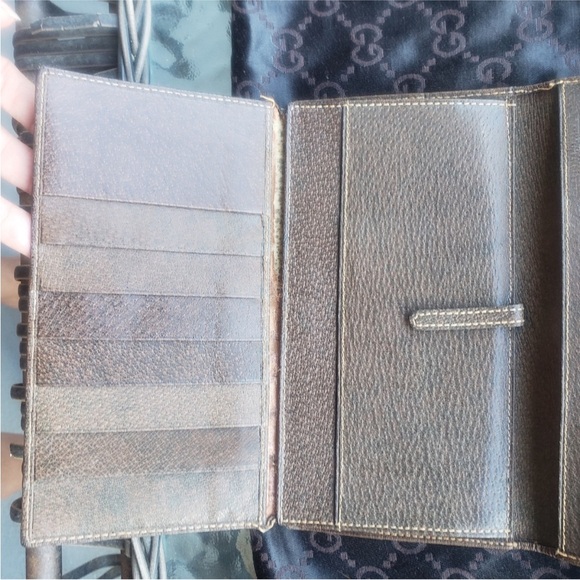 RARE Vintage 70s Gucci GG Sherry Line Bifold long Wallet Brown Leather - Picture 8 of 11